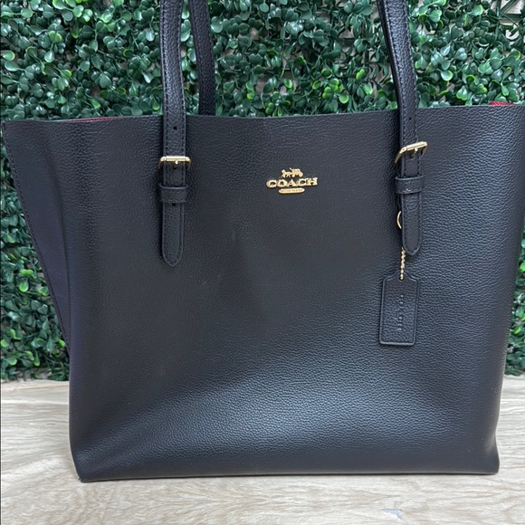 COACH MOLLIE TOTE BAG 25 BLACK/RED - Picture 1 of 9